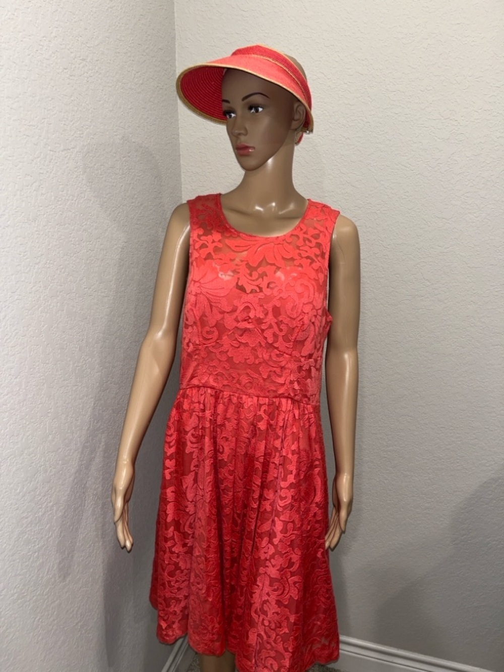 Plenty by Tracy Reese Sleeveless Coral Lace Fit-and-Flare Dress